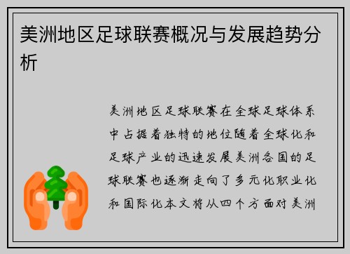 美洲地区足球联赛概况与发展趋势分析